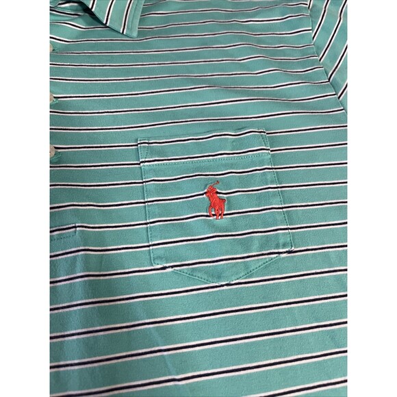 Ralph Lauren Polo Golf Stripe Stretch Lisle Blue  Size Large Embroidered Sleeve - Picture 3 of 8